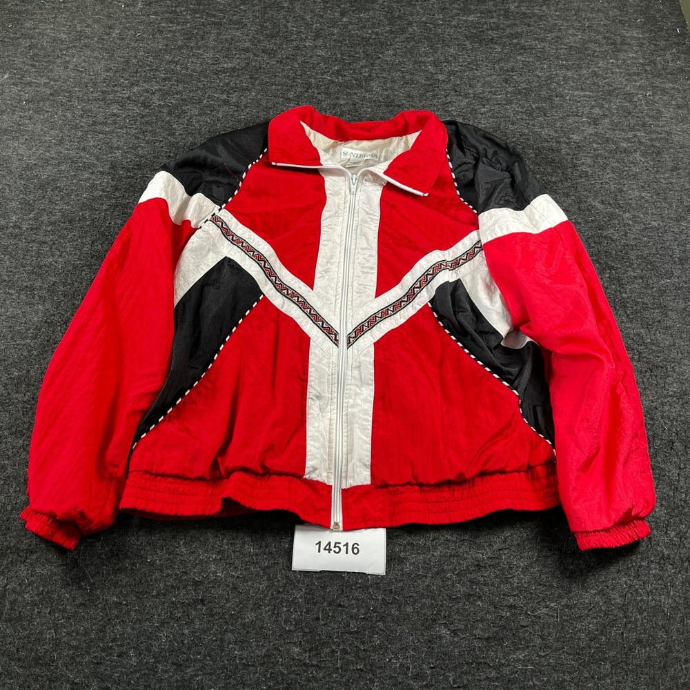 Sunterra Windbreaker Jacket Womens Large Red Vintage Excellent Colorblock Zip